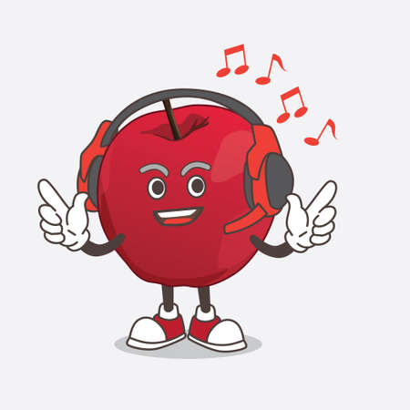 A picture of apple cartoon mascot character Listening music on a headsetのイラスト素材