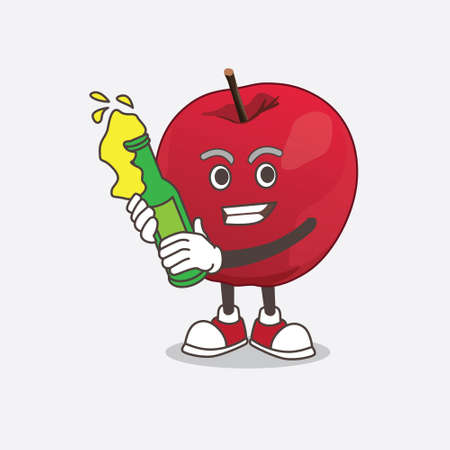 A picture of apple cartoon mascot character holding a beerのイラスト素材