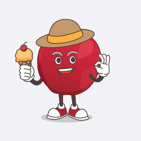 A picture of apple cartoon mascot character holding ice creamのイラスト素材