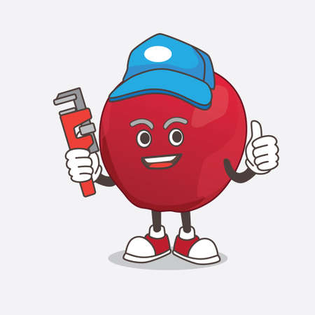 A picture of apple cartoon mascot character as happy plumberのイラスト素材