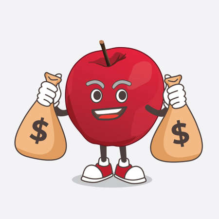 A picture of apple cartoon mascot character holding money bagsのイラスト素材