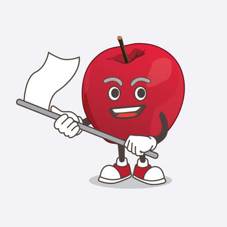 A picture of apple cartoon mascot character waving a flagのイラスト素材