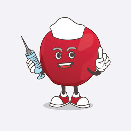 A picture of apple cartoon mascot character as nurse with medical syringeのイラスト素材