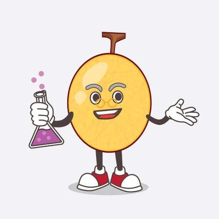 A picture of honeydew melon cartoon mascot professor character with glass tubeのイラスト素材