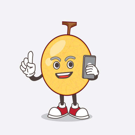 A picture of honeydew melon cartoon mascot character speaking on the phoneのイラスト素材