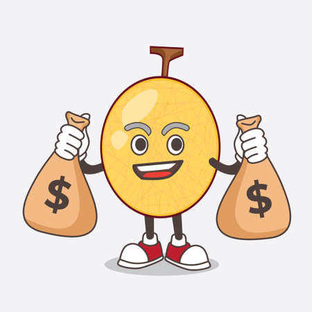A picture of honeydew cartoon mascot character holding money bagsのイラスト素材