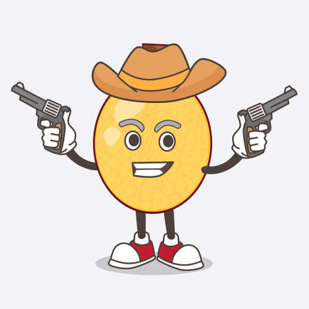 A picture of honeydew melon cartoon mascot character holding gunsのイラスト素材