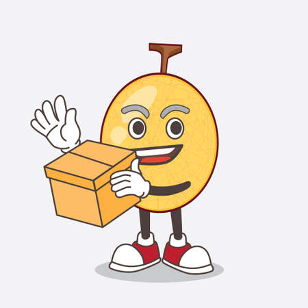 A picture of honeydew melon cartoon mascot character holding a boxのイラスト素材