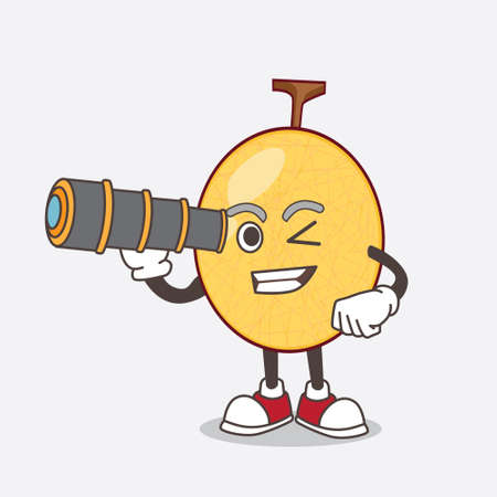 A picture of honeydew cartoon mascot character using a monocularのイラスト素材