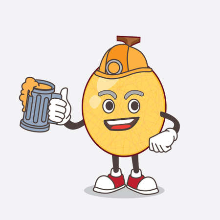 A picture of honeydew cartoon mascot character holding a glass of beerのイラスト素材