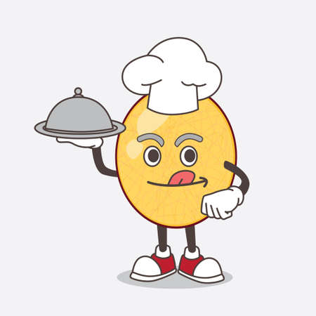 A picture of honeydew cartoon mascot character as a Chef with food on tray ready to serveのイラスト素材