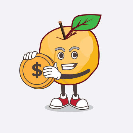 A picture of Apricot cartoon mascot character holding a gold coin medalのイラスト素材