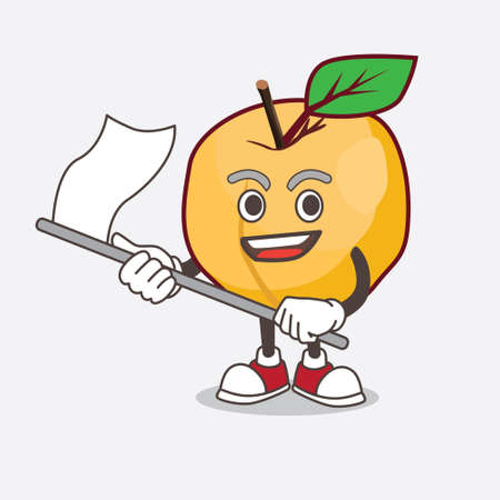 A picture of Apricot cartoon mascot character waving a flagのイラスト素材