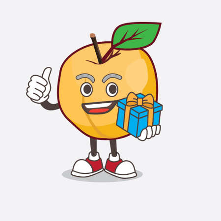 A picture of Apricot cartoon mascot character with giftのイラスト素材