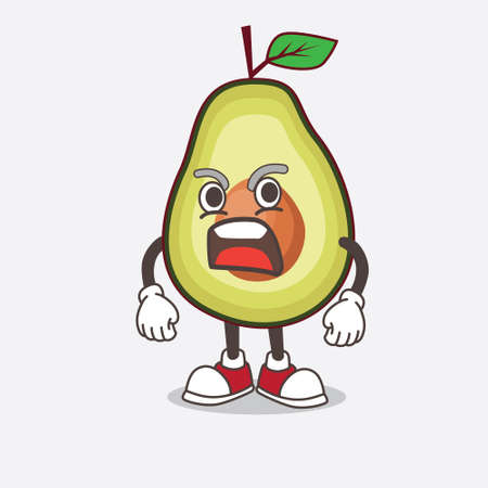 An illustration of Avocado Fruit cartoon mascot character with angry faceのイラスト素材