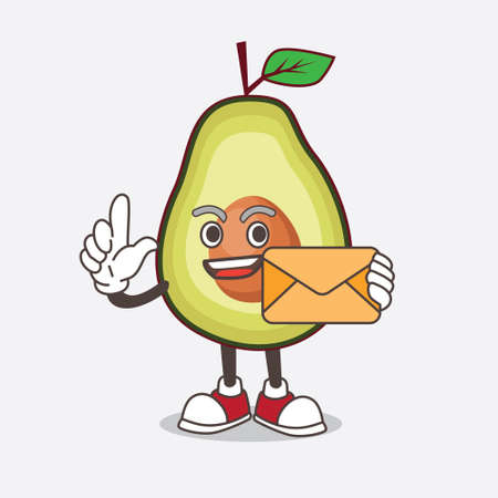 An illustration of Avocado Fruit cartoon mascot character holding an envelopeのイラスト素材