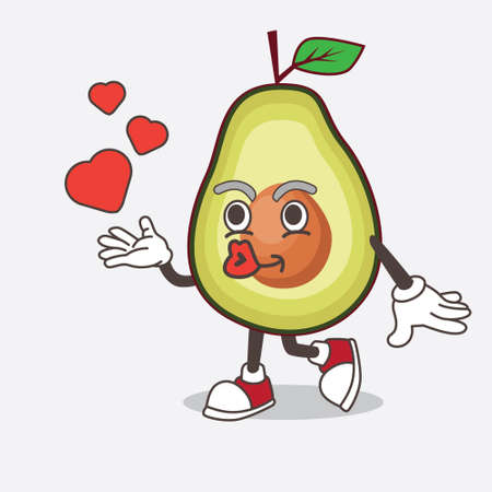 An illustration of Avocado Fruit cartoon mascot character teasing with heart kissのイラスト素材