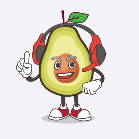 An illustration of Avocado Fruit cartoon mascot character speaking on a headphoneのイラスト素材