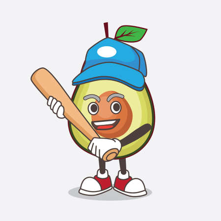 An illustration of Avocado Fruit cartoon mascot character playing baseballのイラスト素材
