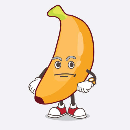 An illustration of Banana Fruit cartoon mascot character on a waiting gestureのイラスト素材