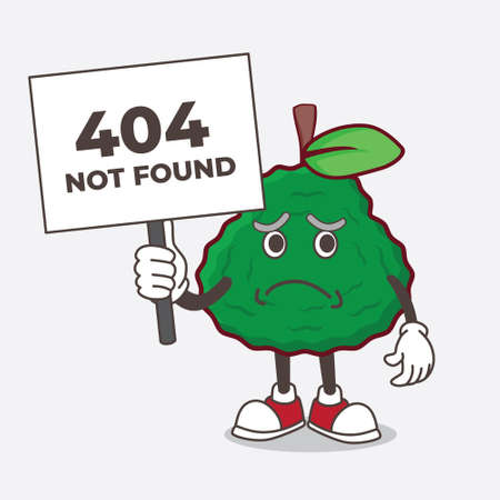 A picture of Kaffir Lime cheerless face cartoon mascot character holding a 404 board