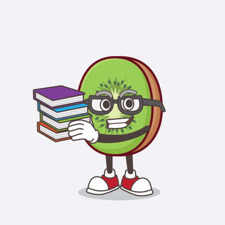 A picture of Kiwi Fruit mascot character studying with some booksのイラスト素材