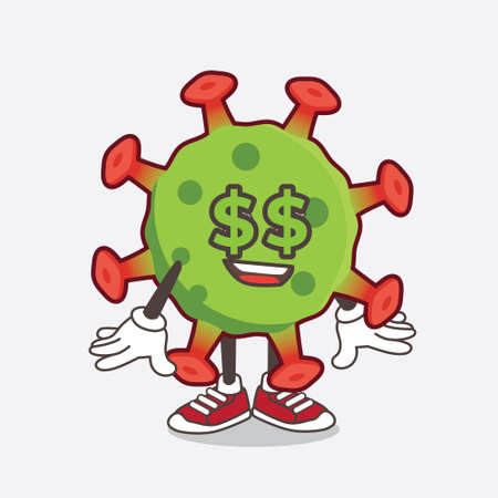 An illustration of Green Corona Virus cartoon mascot character with money symbol on eyesのイラスト素材