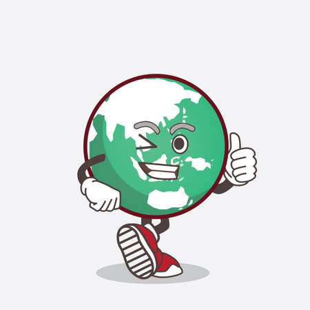 An illustration of planet Earth cartoon mascot character making Thumbs up gestureのイラスト素材