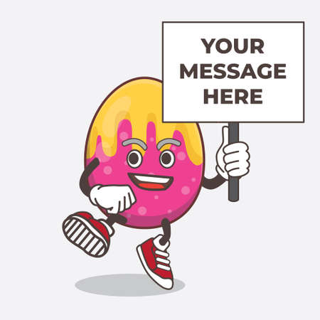 An illustration of Easter Egg cartoon mascot character with board sign messageのイラスト素材