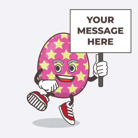 An illustration of Easter Egg cartoon mascot character with board sign messageのイラスト素材