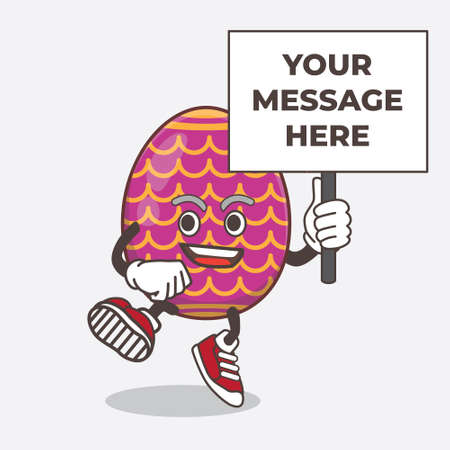 An illustration of Easter Egg cartoon mascot character with board sign messageのイラスト素材