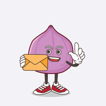 An illustration of Fig Fruit cartoon mascot character holding an envelopeのイラスト素材