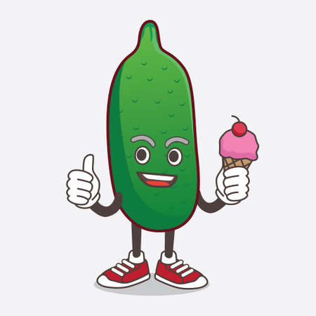 An illustration of Finger Lime cartoon mascot character eating an ice creamのイラスト素材