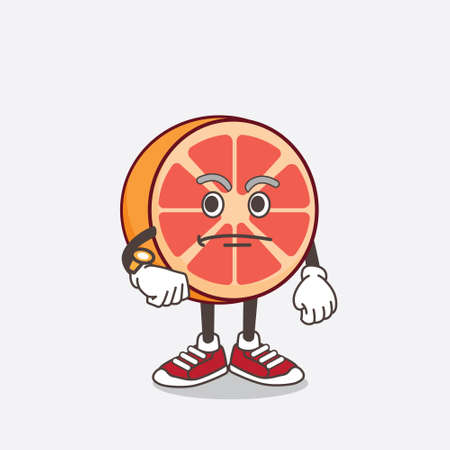 An illustration of Grapefruit cartoon mascot character on a waiting gestureのイラスト素材