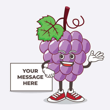An illustration of Grape Fruit cartoon mascot character with whiteboardのイラスト素材