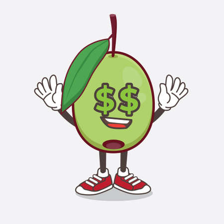 An illustration of Olive Fruit cartoon mascot character with money symbol on eyesのイラスト素材