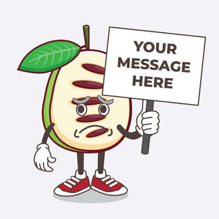 An illustration of Pawpaw Fruit cartoon mascot character with cheerless face and holding a message boardのイラスト素材