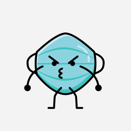 Illustration of Cute Health Mask Mascot Vector Character in Flat Design Styleのイラスト素材