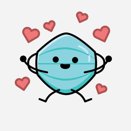 Illustration of Cute Health Mask Mascot Vector Character in Flat Design Styleのイラスト素材