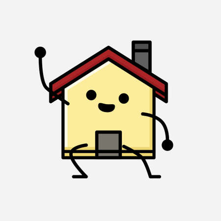 An illustration of Cute House Mascot Vector Character in Flat Design Styleのイラスト素材
