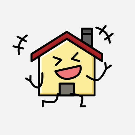 An illustration of Cute House Mascot Vector Character in Flat Design Styleのイラスト素材