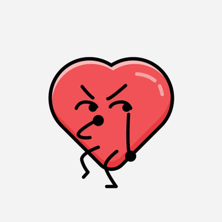 An illustration of Cute Red Heart Mascot Vector Character in Flat Design Styleのイラスト素材
