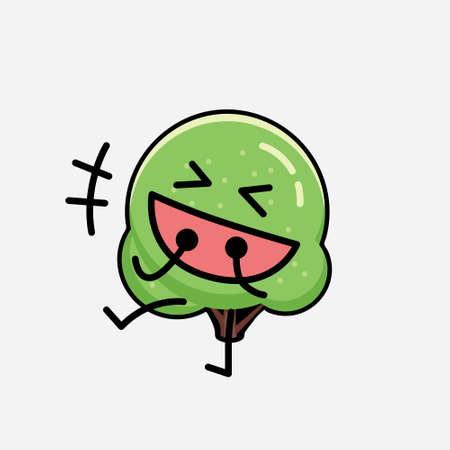 An illustration of Cute Green Rounded Tree Mascot Vector Character in Flat Design Styleのイラスト素材