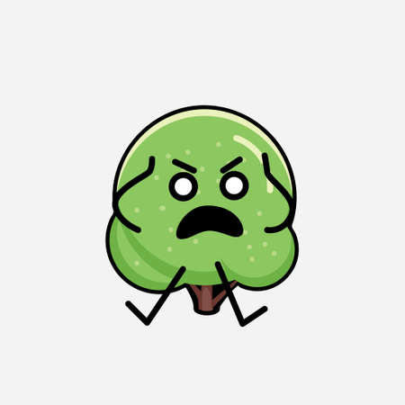 An illustration of Cute Green Rounded Tree Mascot Vector Character in Flat Design Styleのイラスト素材