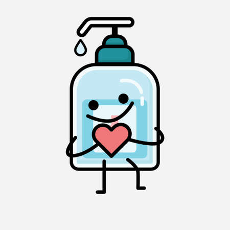 An illustration of Cute Hand Sanitizer Mascot Vector Character in Flat Design Styleのイラスト素材