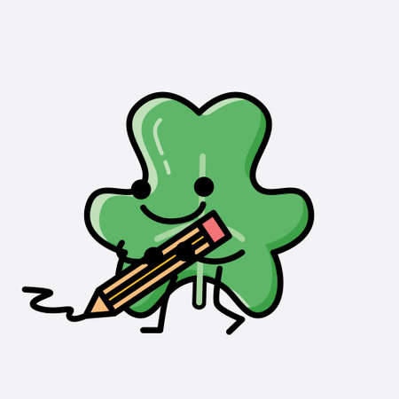 An illustration of Cute Clover Leaf Mascot Vector Character in Flat Design Styleのイラスト素材
