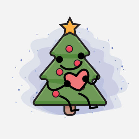Christmas Tree Cute Icon Character Illustrationのイラスト素材