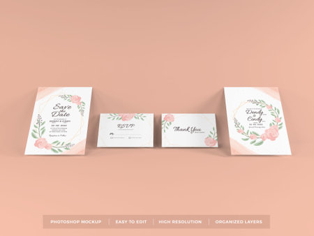 Realistic Wedding Invitation 3D Illustration Mockup Scene on Isolated Backgroundの写真素材