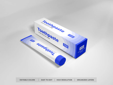 Toothpaste Packaging 3D Illustration Mockup Scene on Isolated Backgroundの写真素材