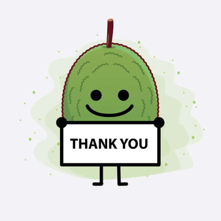 Vector Illustration of Jackfruit Character with cute face, simple hands and leg line art on Isolated...